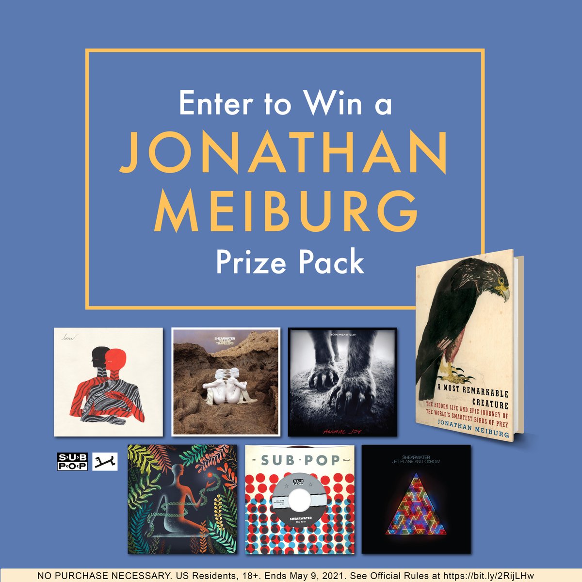 Who's ready to win a bunch of JM stuff? <3

@AAKnopf and @subpop teamed up to run a sweepstakes for a pretty big haul including @ShearwaterBand & Loma records as well as @JonathanMeiburg's book! It starts today!

sweeps.penguinrandomhouse.com/enter/meiburg-…