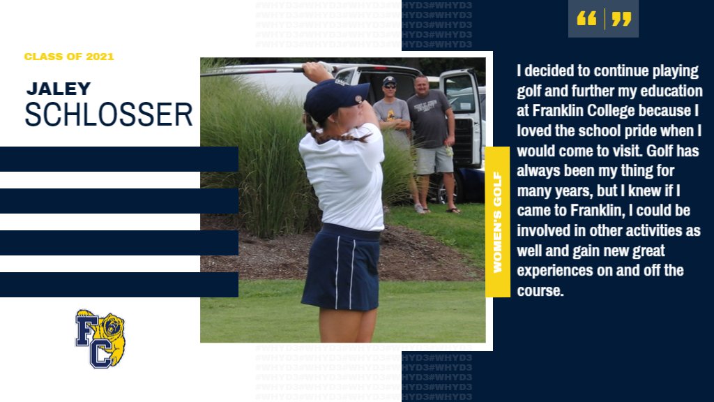 FCGrizAthletics's tweet photo. For the final day of D3 Week, we highlight members of @FCGrizSwimming and @FCGrizWGolf on #WhyD3 and Franklin College was right for them. #TeamGriz #FCD3Week2021 https://t.co/Lo6rLu10ty