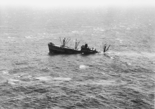 Wallace tangled with S-boats again on 14 December when 3 flotillas attacked convoy FN889. 2 flotillas attacked the escorts, with 2 torpedoes passing close by Wallace's bow – from different directions. With the escorts engaged, the 3rd flotilla sank 5 merchant ships. AWM 128144