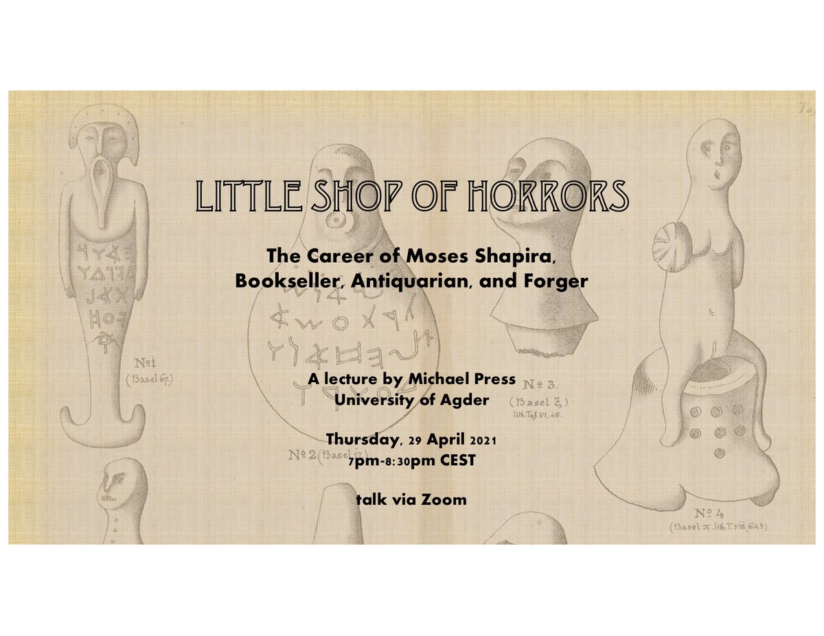 If you're interested in hearing more on Shapira's career, I'll be giving a public Zoom lecture on April 29th, 7pm Norway time (see the link for registration)Join if you can!~mp https://www.uia.no/arrangementer/little-shop-of-horrors-the-career-of-moses-shapira-bookseller-antiquarian-and-forger