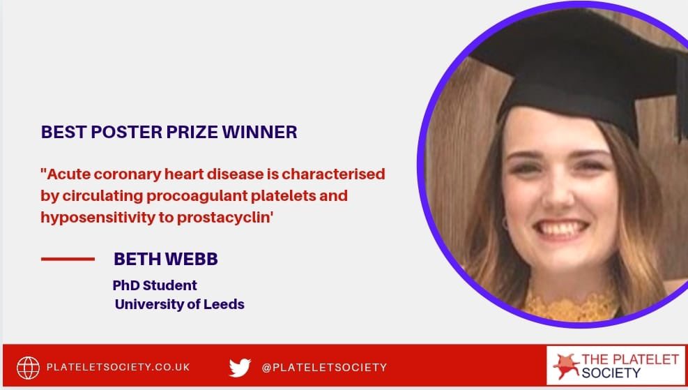 Joint winners of the  @plateletsociety poster prize were @_bethology for her work on acute coronary heart disease and platelet function.Jess Berry from  @HarperLabCam is working on developing novel thrombosis on a chip micro fluidic device.  #PlateletECR