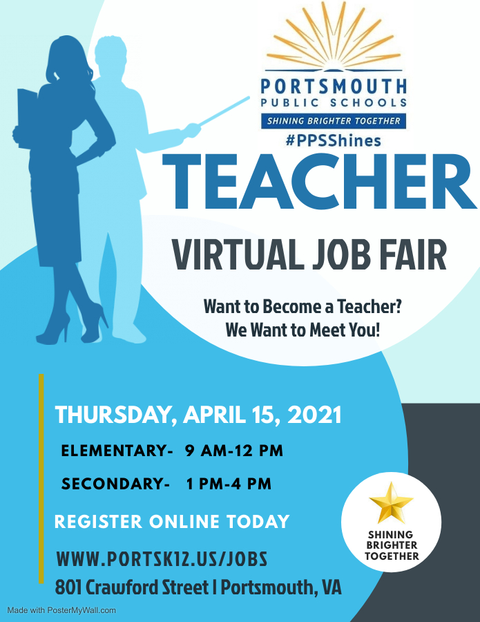 PPS will be holding a Virtual Job/Interview Fair on Thursday, April 15, 2021 for Teachers and Instructional Assistants. Please complete an online application. Register at portsk12.us/jobs.  #k12ed #urbaned #jobs #education #teachers