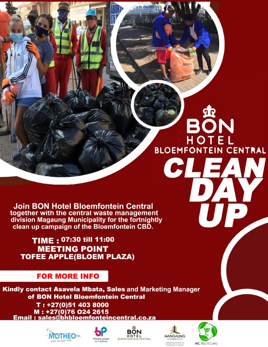If you are in Bloemfontein, please pull through for our upcoming cleanup taking place tomorrow morning the 11th of April 2021.
@BloemfonteinZa 

Please retweet 🙏🏼🙏🏼🙏🏼
#Bloemfontein #Cityofroses #ReclaimOurCity