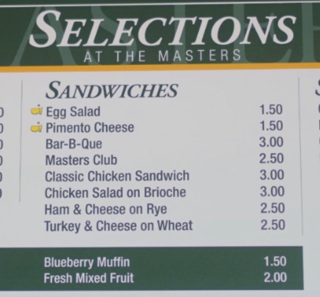 Darren Rovell on Twitter "Your Annual Masters Concessions Price Boards