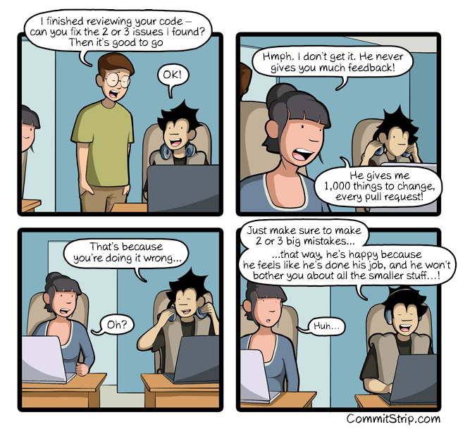 The secret of a successful code review commitstrip.com/2021/04/09/the…