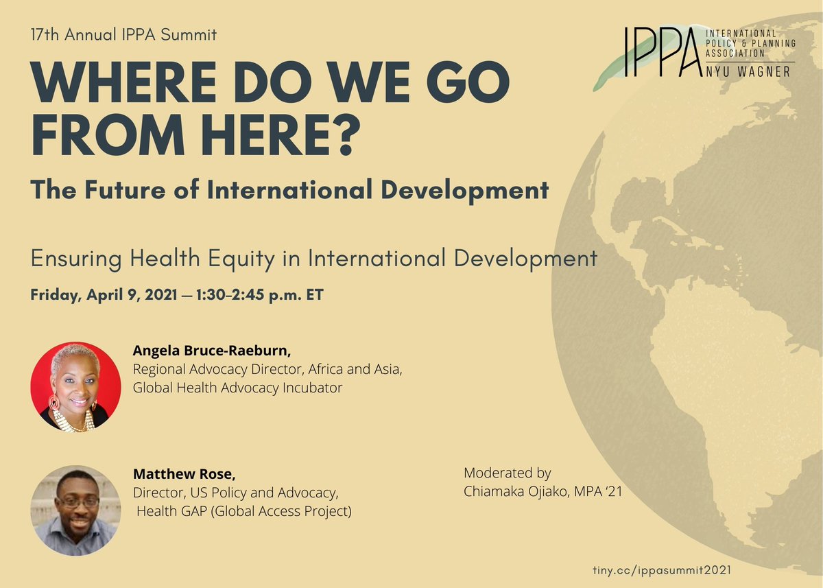 stackpoole_'s tweet image. Join us at 1:30 p.m. for the last panel of #ippasummit2021 discussing opportunities and strategies for improving health equity around the globe. Featuring @AngelaBruceRaeb and @MTKRose
Join us at: nyu.zoom.us/j/99449654001 
#ippanyuwagner
