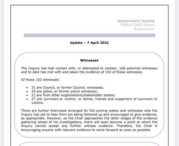 The @Official_IITCSE Telford inquiry into #ChildSexualExploitation has only heard evidence from up to 27 #survivors. The voices of survivors must be the loudest - please #SpeakOut and remember support is available #ChildAbuse #Telford #CSE