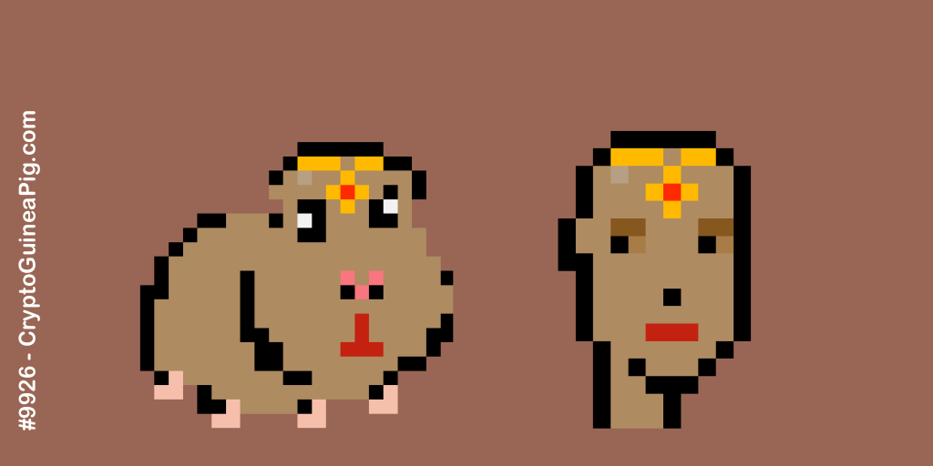 CryptoACollect's tweet photo. Pets look like their owners: she is a Princess💋👑.
She wear the Tiara (55 CryptoGuineaPigs have this) and Hot Lipstick (696 CryptoGuineaPigs have this).
CryptoGuineaPig #9926.
#nft #nftcommunity #nftart #cryptoart #NFTs #NFTcollectible
https://t.co/jEE7ihT7Nz https://t.co/odAkhnlgNg