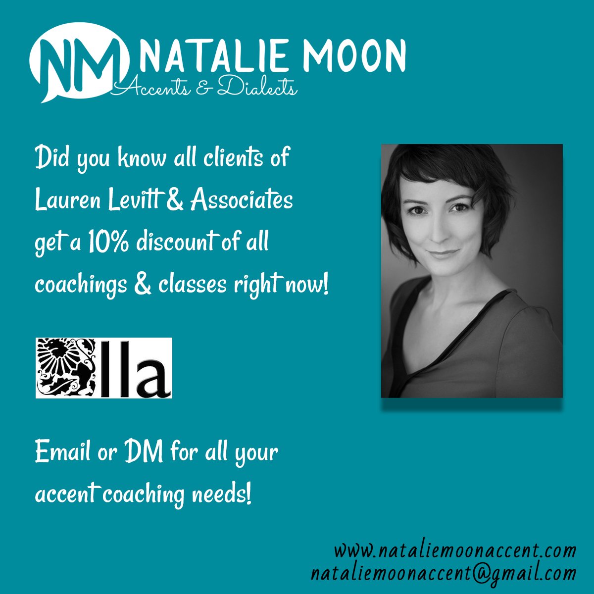 Natalie Moon Coaching (@_studiomoon_) on Twitter photo It's true.... <a href="/LLATalent/">LLA Talent</a> get 10% off at the moment! Reach out if you have an audition with an accent! 
.
.
.
#accentcoaching #accents #accenttraining #dialects #dialectcoach #accentcoachvancouver #acting #auditions #auditioning It's true.... <a href="/LLATalent/">LLA Talent</a> get 10% off at the moment! Reach out if you have an audition with an accent! 
.
.
.
#accentcoaching #accents #accenttraining #dialects #dialectcoach #accentcoachvancouver #acting #auditions #auditioning