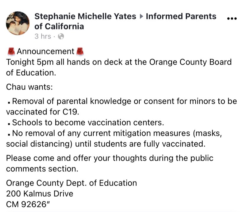COVID response & updates was not on the agenda, which is why Dr Chau was not there. Info was purposely kept off social media bec Mari Barke & Leigh Dundas didn’t want comments that wouldn’t align with theirs & push the narrative that these people spoke for all of OC parents./9