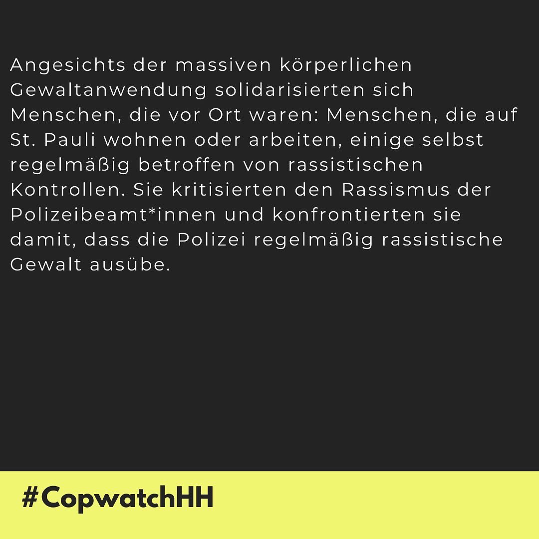 copwatch_hh's tweet photo. Am Mittwoch, den 07.04.2021 hat die Polizei am frühen Abend erneut ein Beispiel für die zunehmende Normalisierung rassistischer #Polizeigewalt auf St. Pauli geliefert. In den angehängten  Slides findet ihr unseren Bericht. 1/3 #CopwatchHH #norphh https://t.co/qkHQ7kofwT
