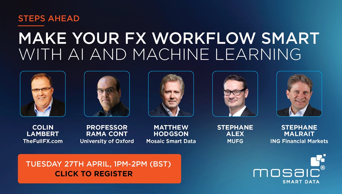 Join our webinar and learn from an expert panel how to use AI and machine learning to optimise the whole FX workflow, from pre- and post-trade analysis to trade execution, risk management and reporting.

Click to register today: eventbrite.co.uk/e/artificial-i…