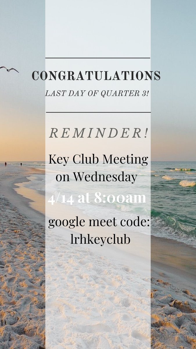 KeyLightridge's tweet image. MEETING ON WEDNESDAY AT 8AM! If you’re in-person, join the meeting in Ms. Lorenz’s room! Meeting link can also be found on the Key Club website. See you all then!