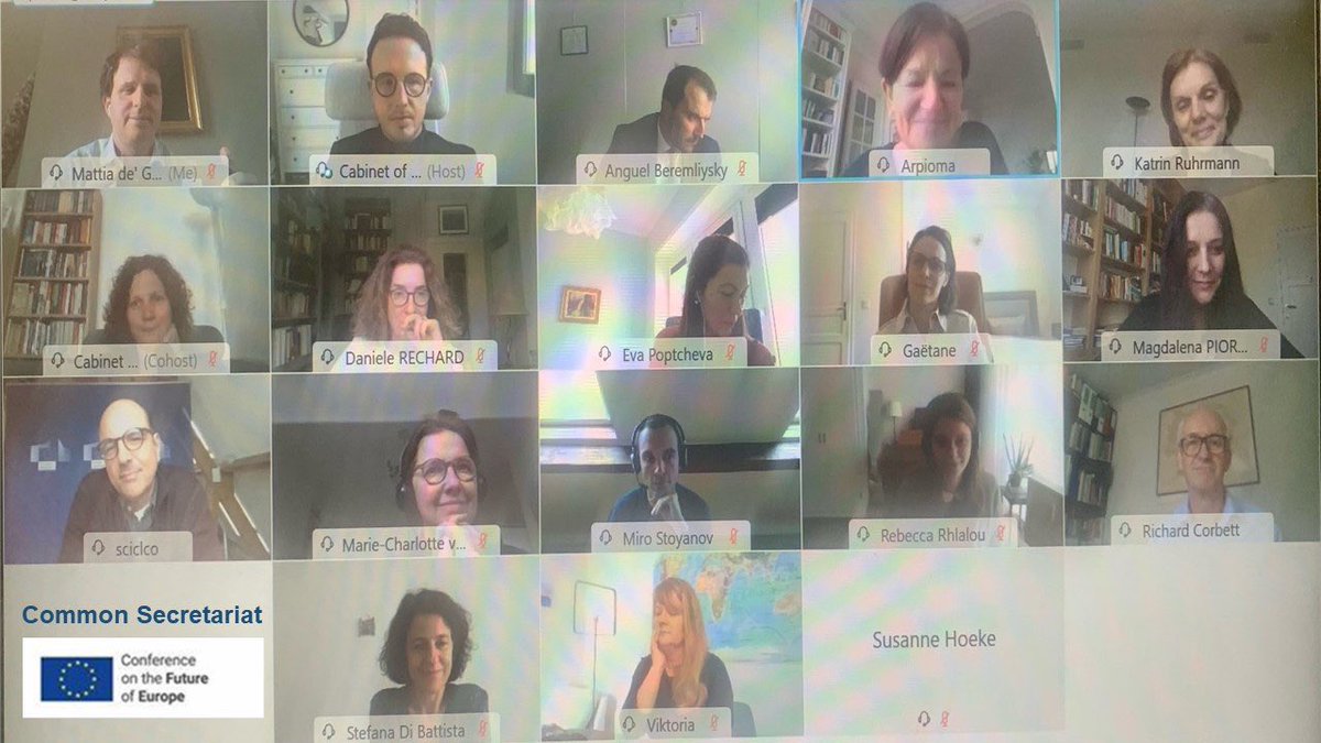 ColinScic's tweet photo. Proud to co-lead 1st meeting full #CommonSecretariat #ConferenceFutureEurope with diverse group of committed professionals from @Europarl_EN @EUCouncil @EU_Commission Not in person yet but working together with one aim: a better Europe for citizens 🇪🇺 #3institutions1EU https://t.co/mW1Xbl160e