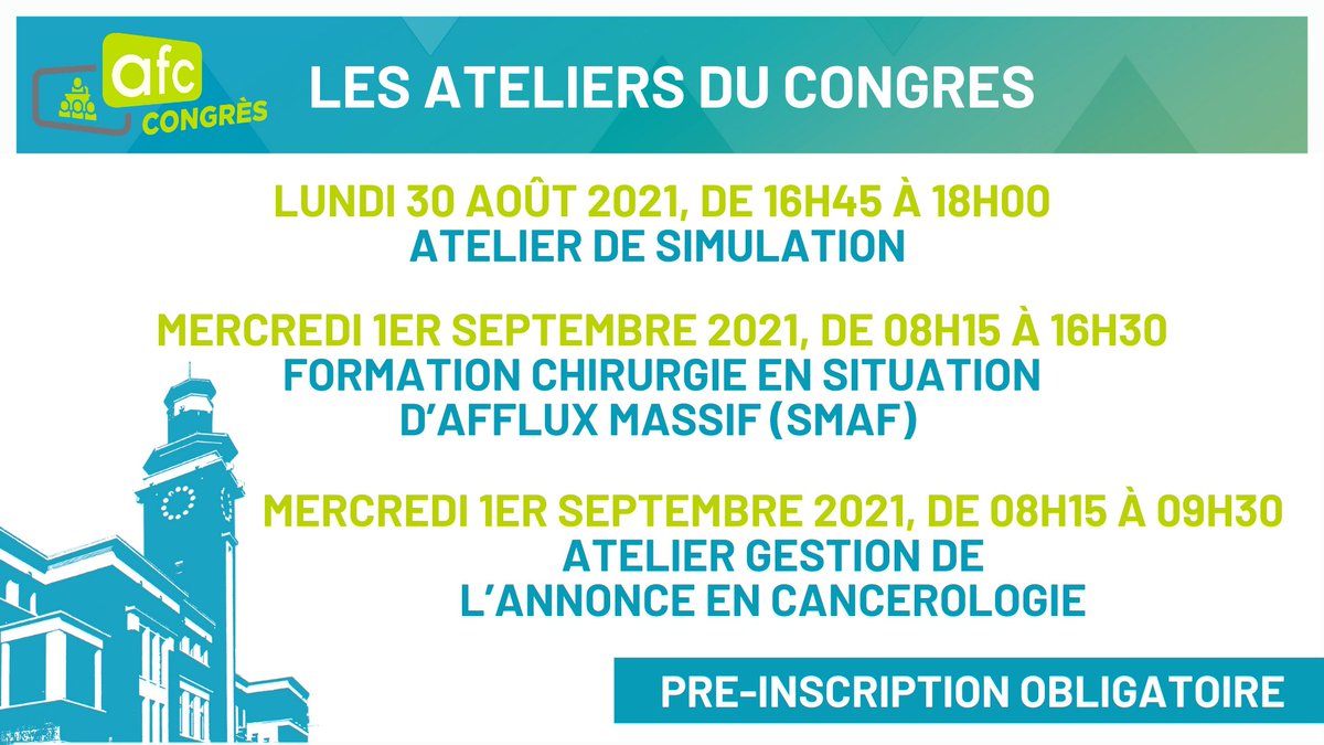 L'Association Française de Chirurgie - AFC vous propose de participer à ses #ateliers de #formation, conçus spécialement pour le #congresAFC.
Plus d'informations : bit.ly/3wI3ps0
S'inscrire à un atelier : lnkd.in/dgiTQv3
#Formation #chirurgie #Sante