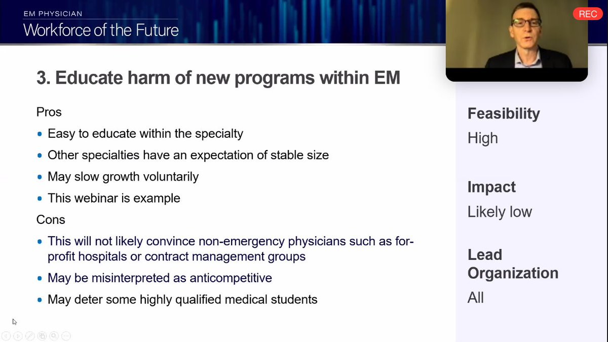 The second Supply group focused on the production of new EM graduates and solutions to lessen the dramatic growth we have seen. Some of their solutions:1. Fewer residents in each program2.Fewer or no new programs3. Educate harm of new programs in EM