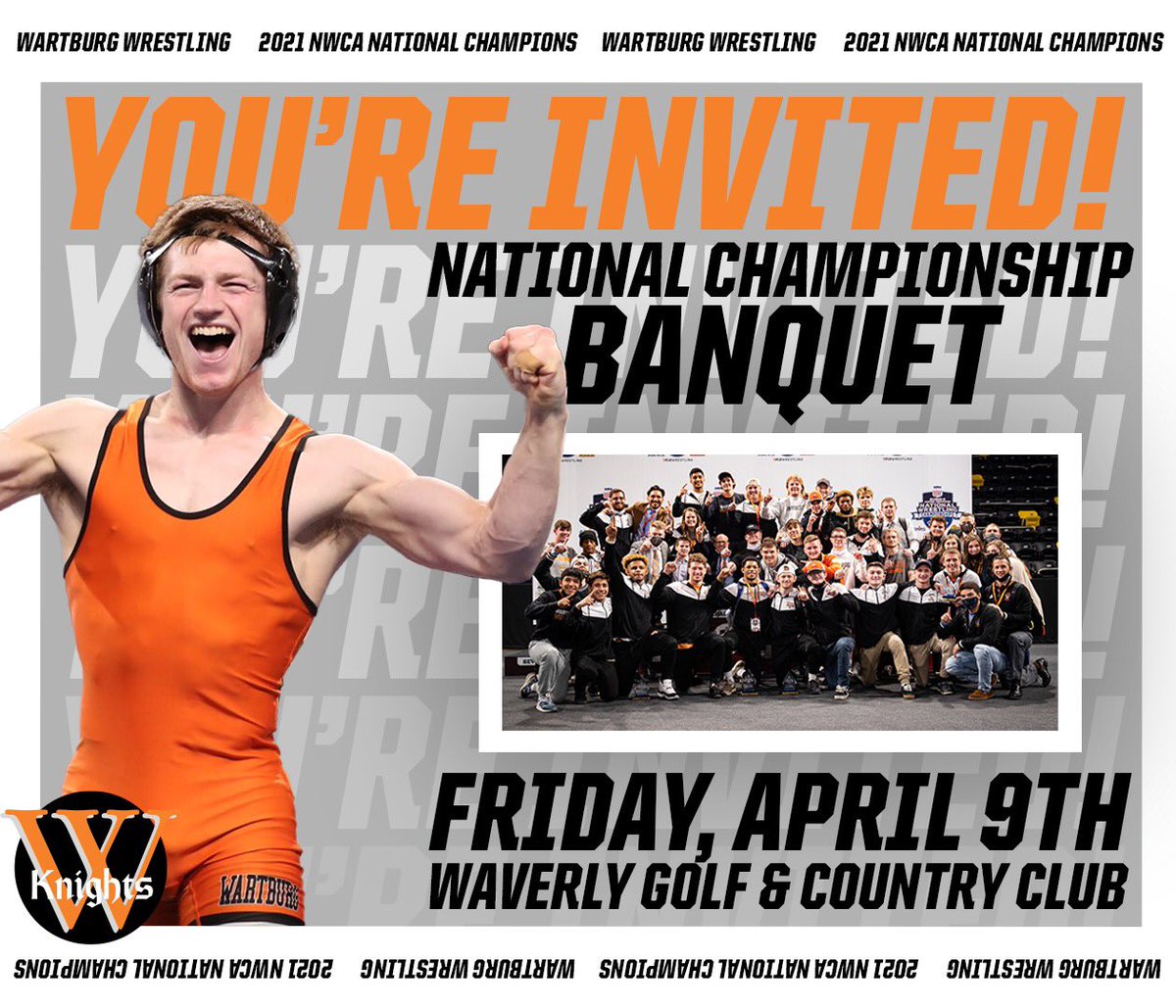 wartburgwrestle's tweet photo. 🚨CELEBRATION DAY🚨

20-21 Wartburg Wrestling Family Banquet! 

Celebrating: HISTORY!

🟠NWCA NATIONAL CHAMPIONS

⚫️A-R-C Conference Champions(record setting #38)

🟠Undefeated D3 dual season

⚫️8 All-Americans (6 finalists, 2 Champs, 3rd and 6th)

🟠9 Academic All-Americans https://t.co/xitGXr3SZI