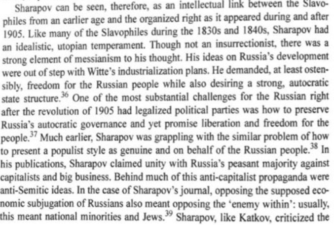 Intelectuales de la inteligentsiya derechista comenzaron muy pronto a detectar los problemas de Rusia, decían que la industrialización era extranjera y esclavizaría a sus habitantes a los intereses de financieros internacionales, las comunas campesinas y el campo era la solución.