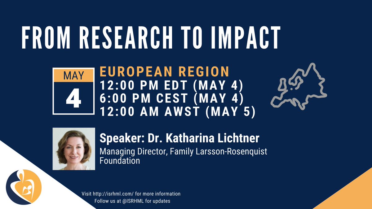 Register today for the ISRHML Regional Webinar "From Research to Impact" with Dr. Katharina Lichtner.

Webinars are free for all to attend, including those who are non-ISRHML members.

REGISTER TODAY!
isrhml.com/FromResearchto…