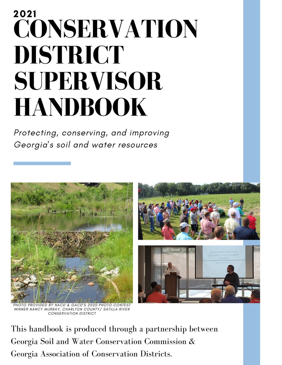 We have partnered with <a href="/GaSoilandWater/">GSWCC</a> to update the Conservation District Supervisor Handbook for new and existing District Supervisors! The Handbook explains their roles and responsibilities to conservation in Georgia. The Handbook is available at gacd.us/handbook