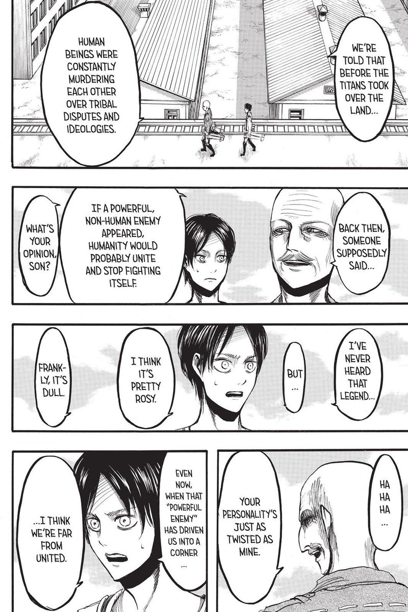 One of the first things that come to mind is this and how Eren's plan here is a direct contradiction of what he says here, but the context of the conclusion gives his argument a little more credibility.