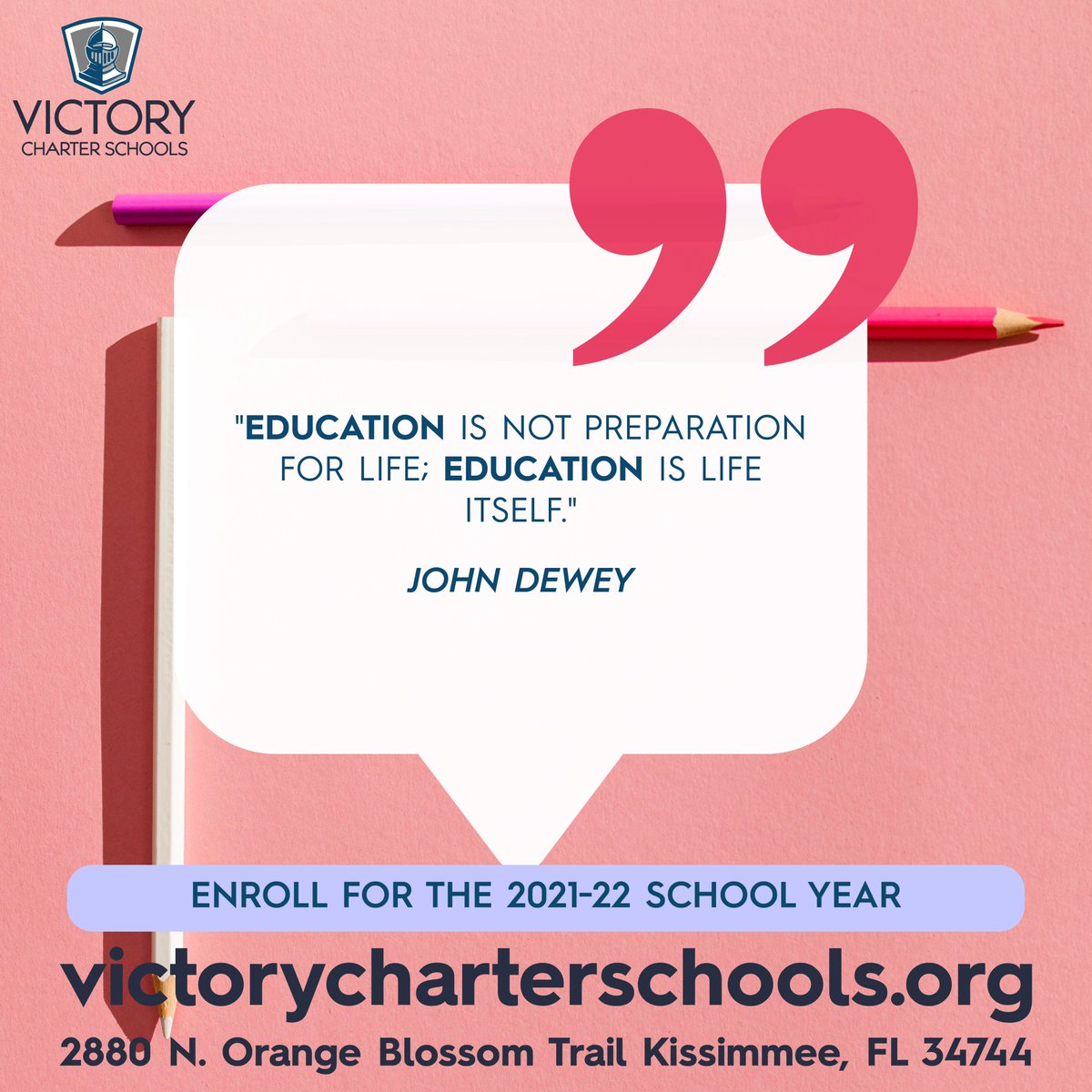 VictoryCharter's tweet photo. VCS’ mission is to awaken and develop the socially responsible, technologically literate, and self-motivated leader within ALL students via an innovative and student-centered curriculum.
Enroll today for the 2021-22 school year at https://t.co/n0o5qRTJXD
#quote #education https://t.co/lxCRYGauGc