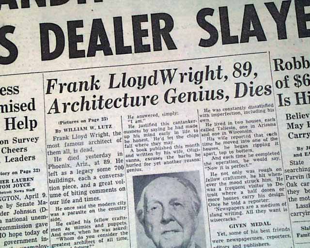 62 years ago today, the world lost one of its greatest architects. Frank Lloyd Wright passed away in Phoenix, Arizona, on April 9, 1959 at the age of 91. Wright’s ideas and work continue to live on, making this a better world to live in.