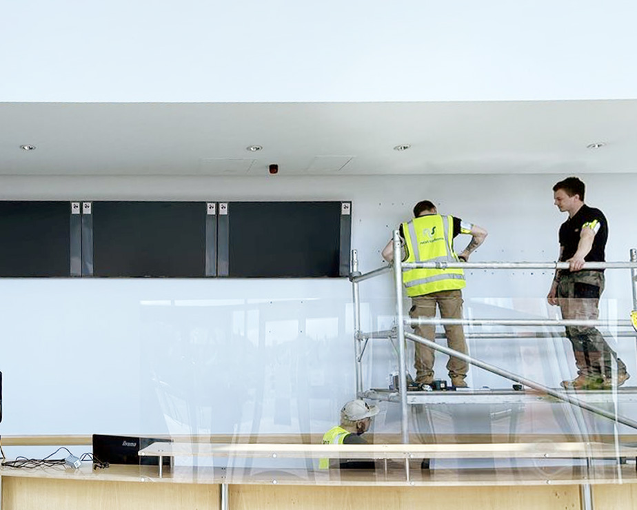 digimessaging's tweet image. It&apos;s installation day @HampdenPark. Currently installing the horizon wall in the Main Entrance #dooh