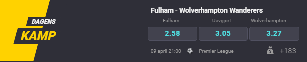 1000,- #oddsbonus 💰🤑
Dagens kamp er hentet fra #PremierLeague 
Fulham- Wolves 🏴󠁧󠁢󠁥󠁮󠁧󠁿⚽️

1⃣🔁
2⃣ Sluttresultat ⚽️-⚽️
3⃣ Antall cornere🚩

En men full pott vinner 1000,- oddsbonus. SoMe regler gjelder.
#2PL #giveaway #sjekkoddsen