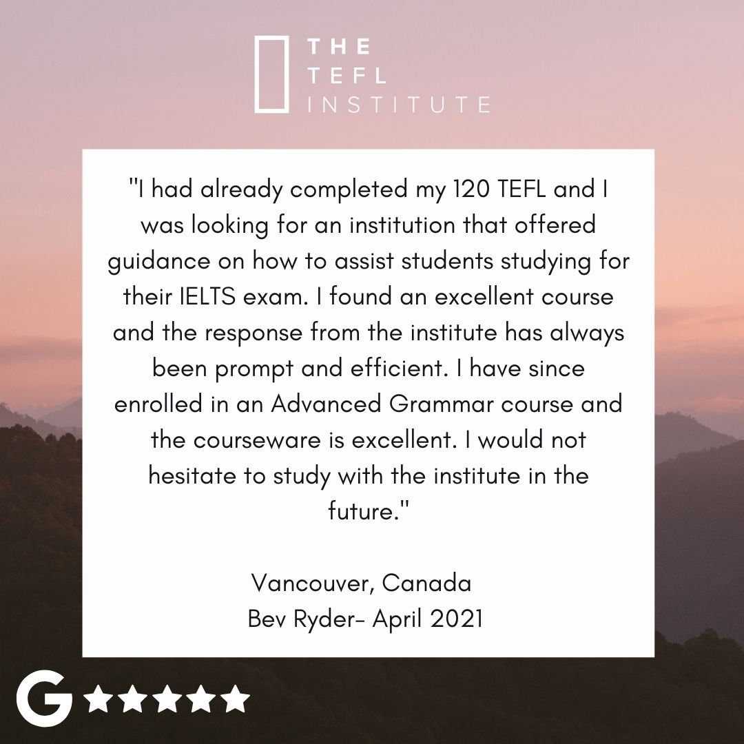 Check out our five-star review on Google from one of our students in Vancouver, Canada! 🌏

Why not trust our customer's review and have a look at our website to see if our courses would suit your TEFL career plans!  🙌

#Review  #tefl