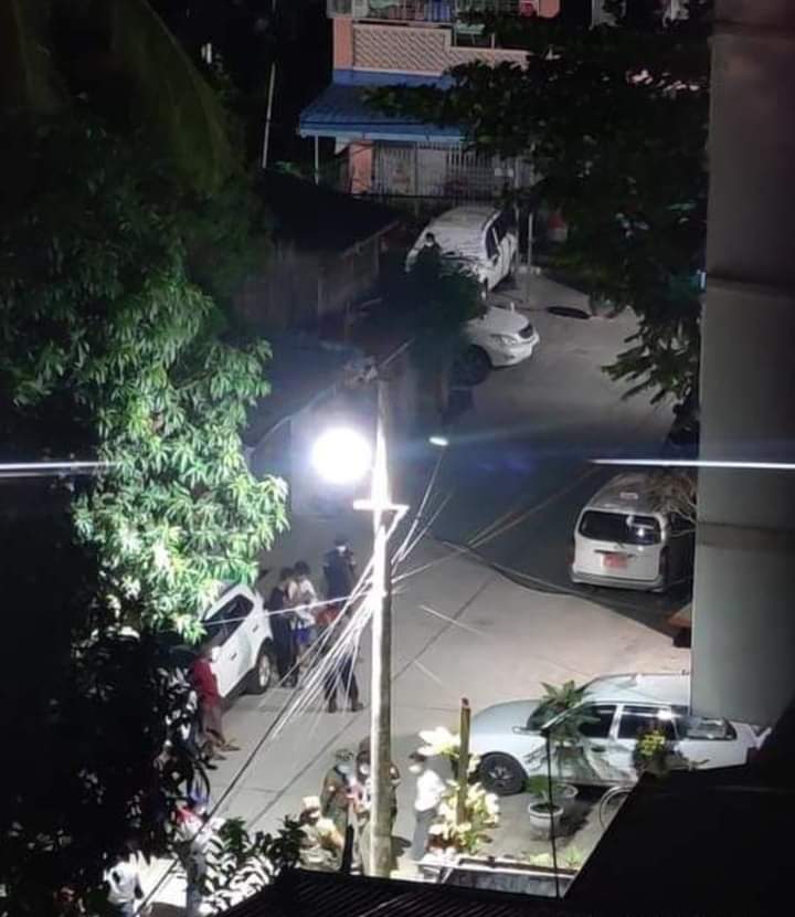 BREAKING: Military terrorists abducted 6 youths along with the shields and defense materials while they came and raided 13th Magha street, #SouthOkkala around 9pm today on Apr 9.

#WhatsHappeningInMyanmar 
#Apr9Coup