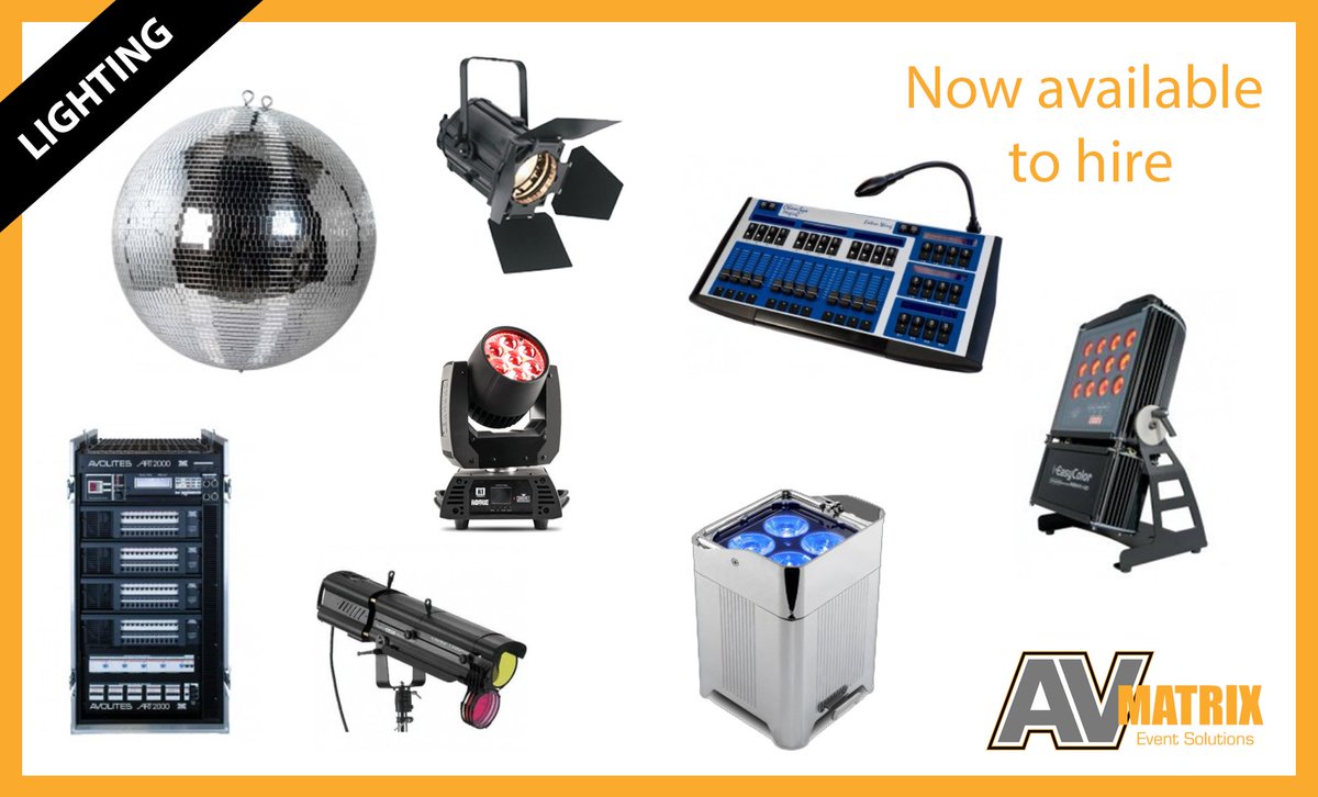 𝗟𝗜𝗚𝗛𝗧𝗜𝗡𝗚! 💡✨

Browse our current selection of 𝗟𝗶𝗴𝗵𝘁𝗶𝗻𝗴 available to hire on our website: bit.ly/2lnnJig

Get in touch today to place your hire order.

📞 0800 1950 600
📧 info@av-matrix.com

#AudioVisual #Lighting #EventProfs
