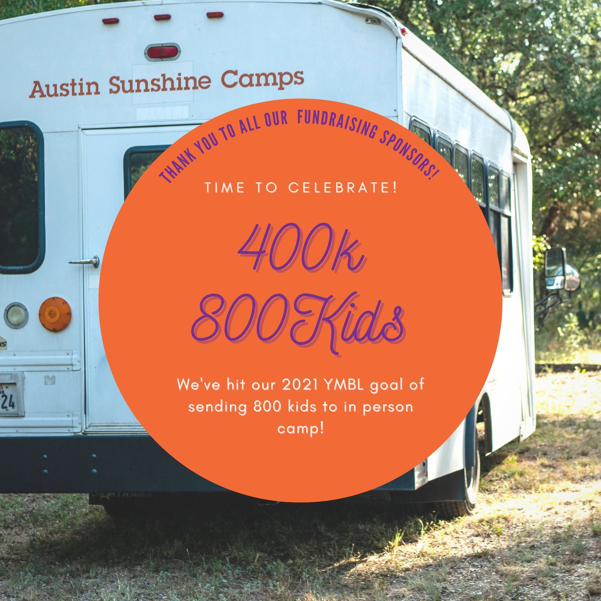 WE’RE SENDING 800 KIDS TO CAMP!!!!!☀️
Thank you to all our fundraising sponsors who helped us reach our 2021 goal of sending 800 kids to @austinsunshinecamps! Ya’ll Rock!