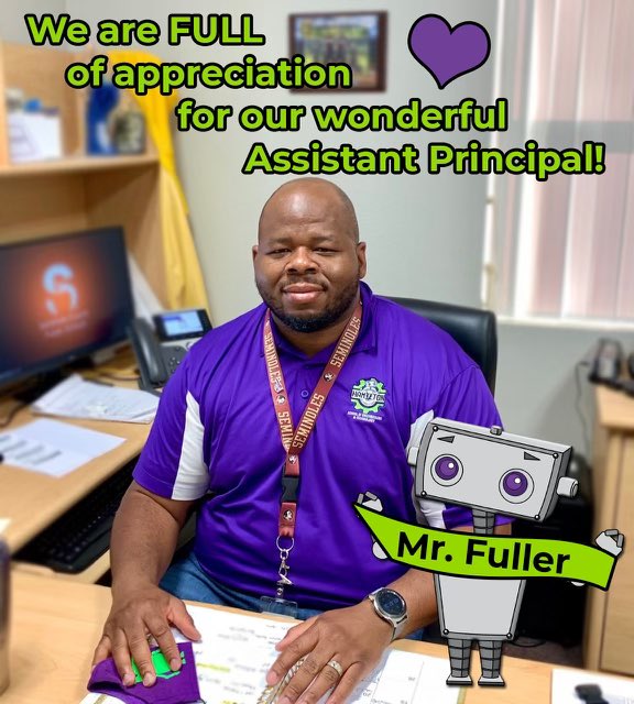 It’s #nationalassistantprincipalweek! Shout out to Mr. Fuller for being awesome! 💜💚 @SCPSInfo @scpselementary