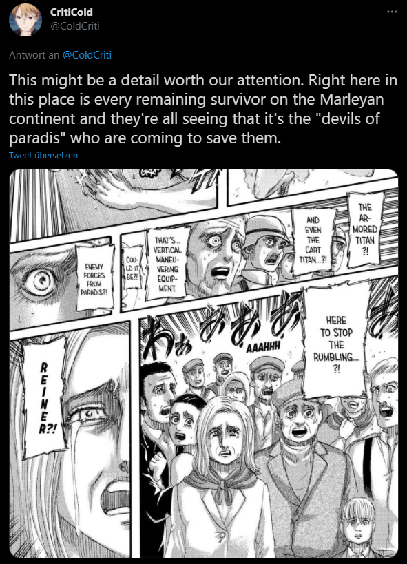 I also noted in my previous thread how the survivors on the continent all witnessed the Alliance taking down Eren, and since the Tyburs were loved generations after by the whole world despite being Eldians because they "defeated" Fritz, I think it's not wholly unprecedented.