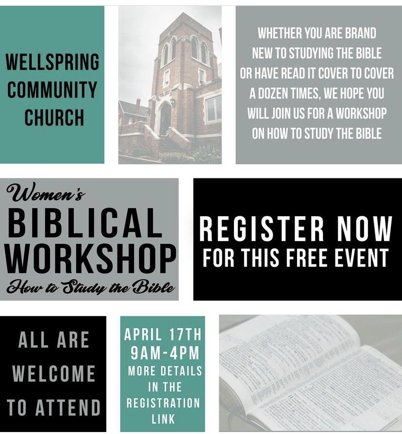 WellspringSTJ's tweet image. Don’t forget to sign up for our Women’s biblical workshop next weekend!! You don’t want to miss this! 

bit.ly/wellspringwome…