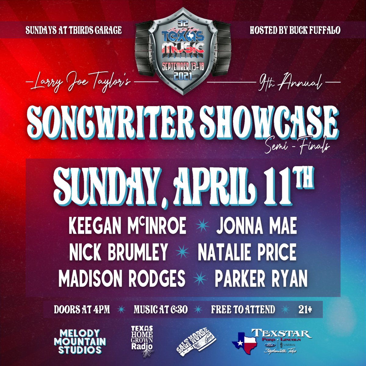 texasmusicfest's tweet photo. 🌟LJT Songwriters Showcase🌟

Semi Finals are this Sunday the 11th!  Come out to The Mountain &amp; enjoy some great live music, a fried shrimp basket or patty melt from the food truck with a Silver Star cocktail!  Doors open 4pm, music at 6:30, FREE to attend🥳🍔🍤 https://t.co/lBl25LKCaI