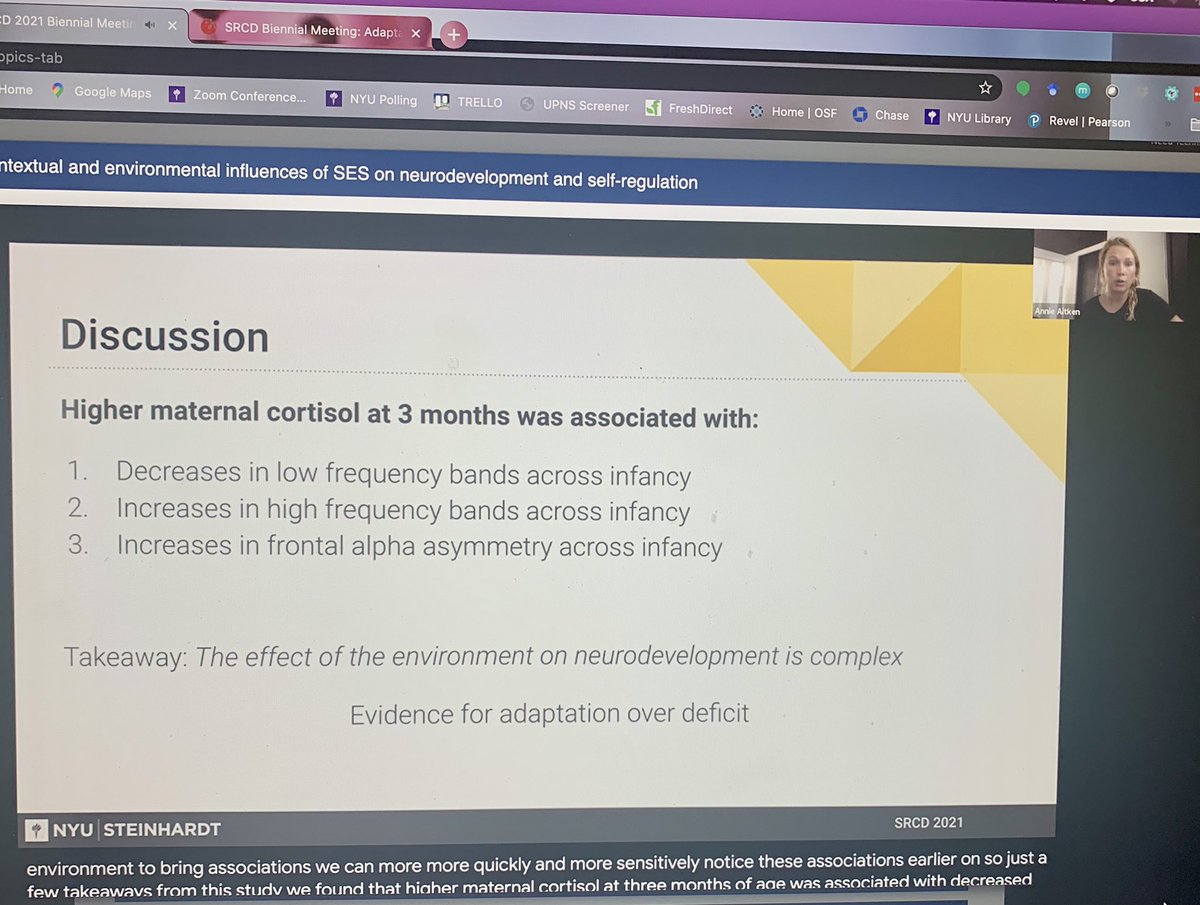 NatalieHBrito's tweet image. Might be biased but this symposium is awesome and I’ve only seen the first talk! 😇 Some work from our lab presented by the amazing @AnnieBAitken 💜🎉🧠 #SRCD21