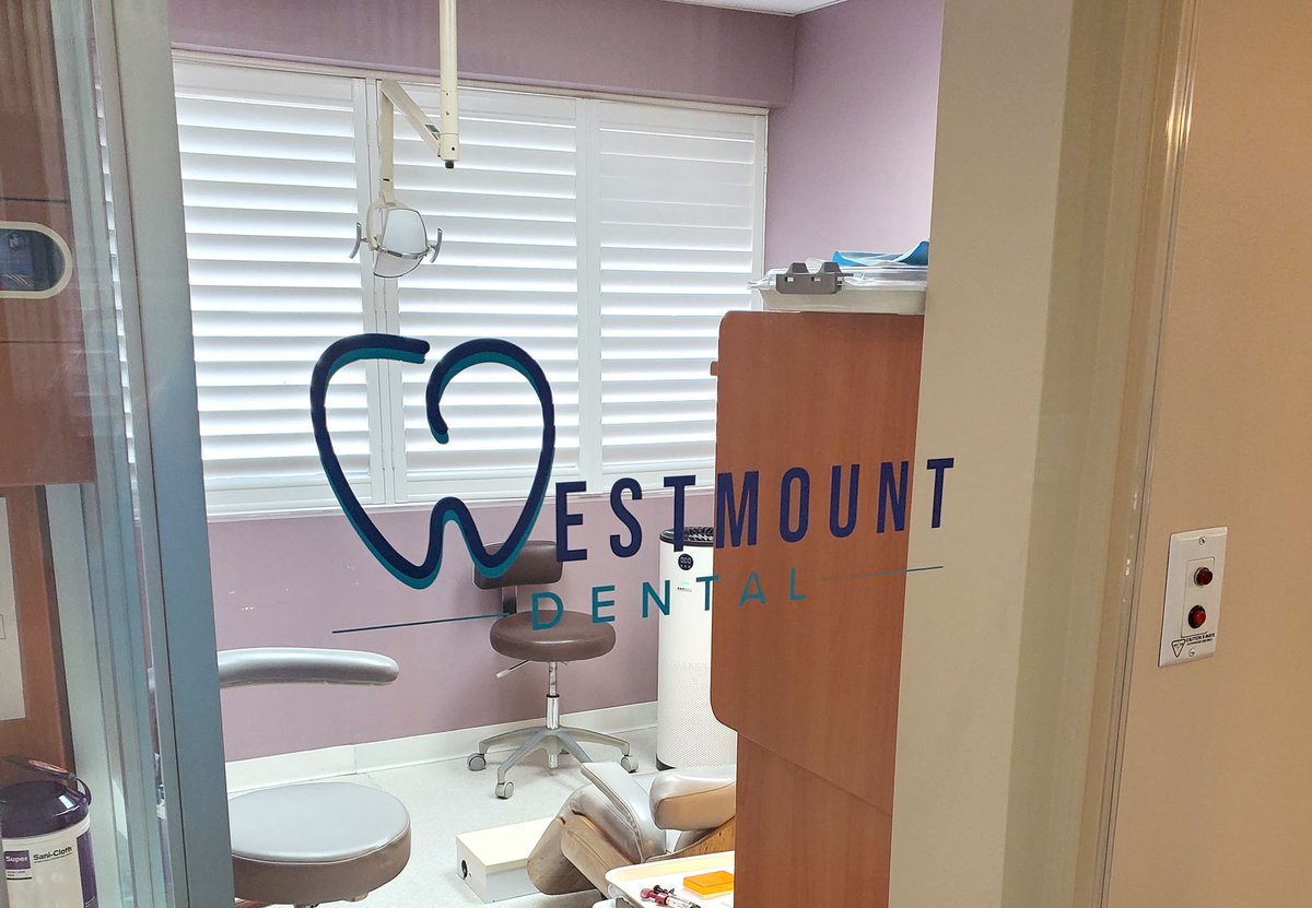 WestmountSigns's tweet photo. New vinyl logo window graphics installed at Westmount Dental (located at 50 Westmount Road N, Suite 225 in #Waterloo).

#Windowgraphics #logostickers #decals #signshop #kwawesome #signs #branding #dental #dentistry https://t.co/I1DQmMCgz8