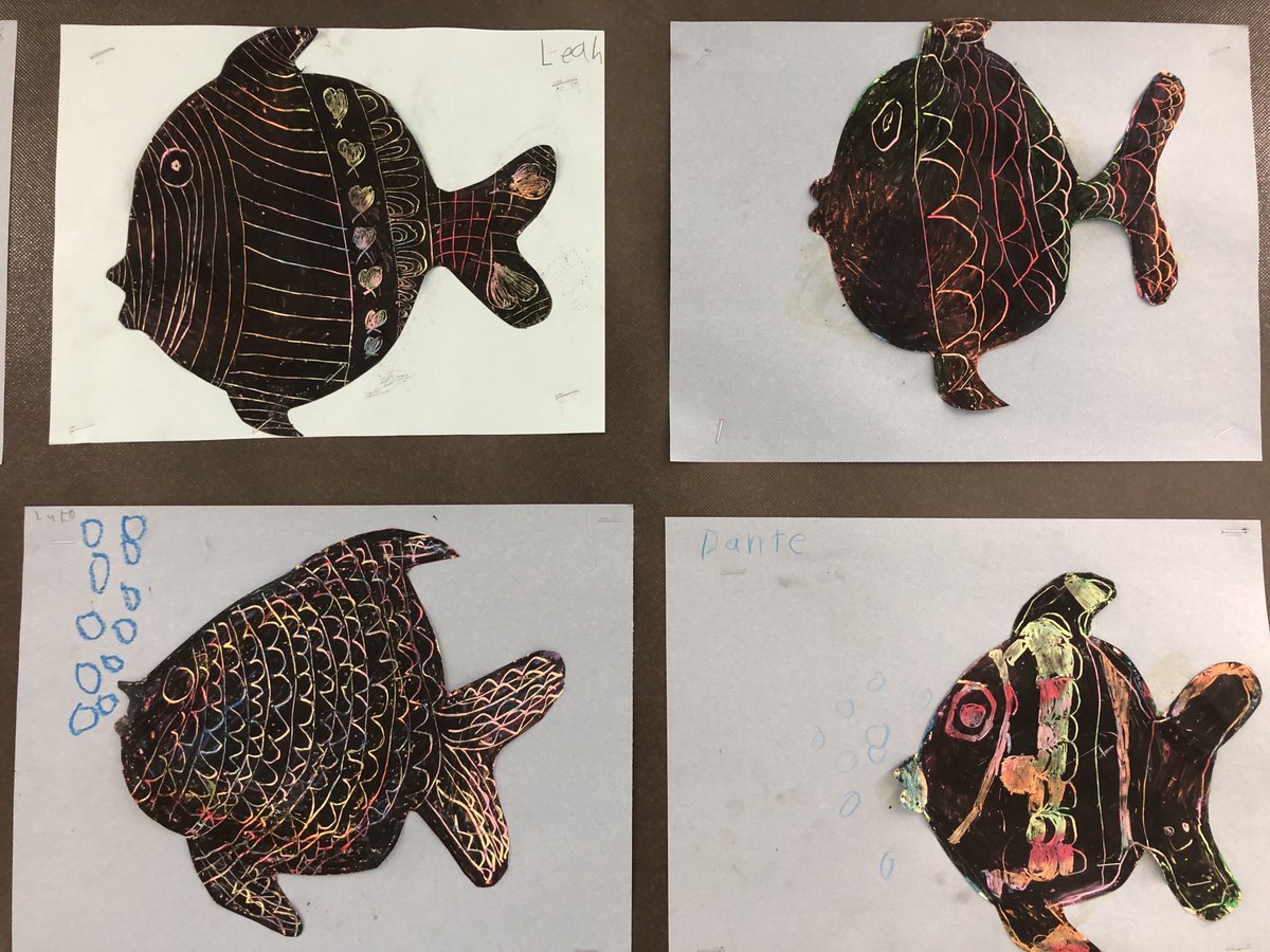 Always so proud of my 2-1 students artwork. Oil pastels sgraffito technique. ⁦<a href="/MarlaYarema/">Marla Kendall</a>⁩ ⁦<a href="/HTS_LSSD/">Happy Thought School</a>⁩
