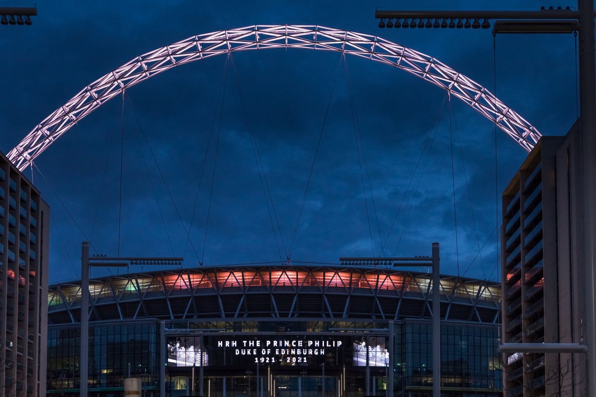 wembleystadium's tweet photo. We join the nation in sending our deepest condolences to Her Majesty The Queen on the passing of His Royal Highness The Prince Phillip, Duke of Edinburgh. https://t.co/z6Wkci8y17