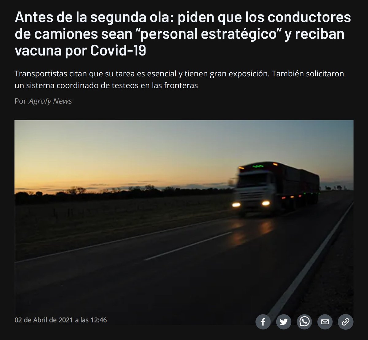 PabloGBozzolo's tweet image. A estas alturas y tiene que surgir de los conductores de camiones? por qué no damos prioridad a conductores de camiones entre otros trabajadores de frontera? #COVID19 #Vacunas