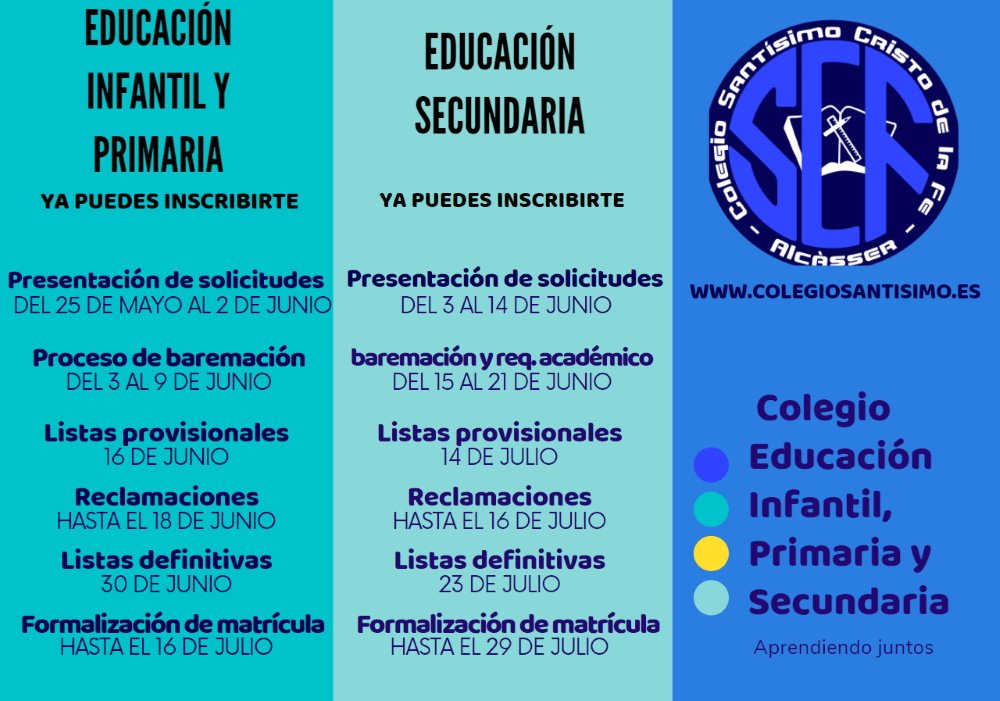 Calendario de admisión 2021/22 , visítanos #josocdelSantissim