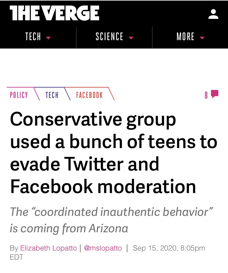 The “who” part of the equation is trickier.  #CIB on social media is only exposed when the platforms themselves or investigative journalists/researchers uncover the activity. Then there’s the matter of tracing the very murky path to who’s behind the CIB.  https://www.theverge.com/2020/9/15/21438897/troll-farm-turning-point-teenagers-moderation