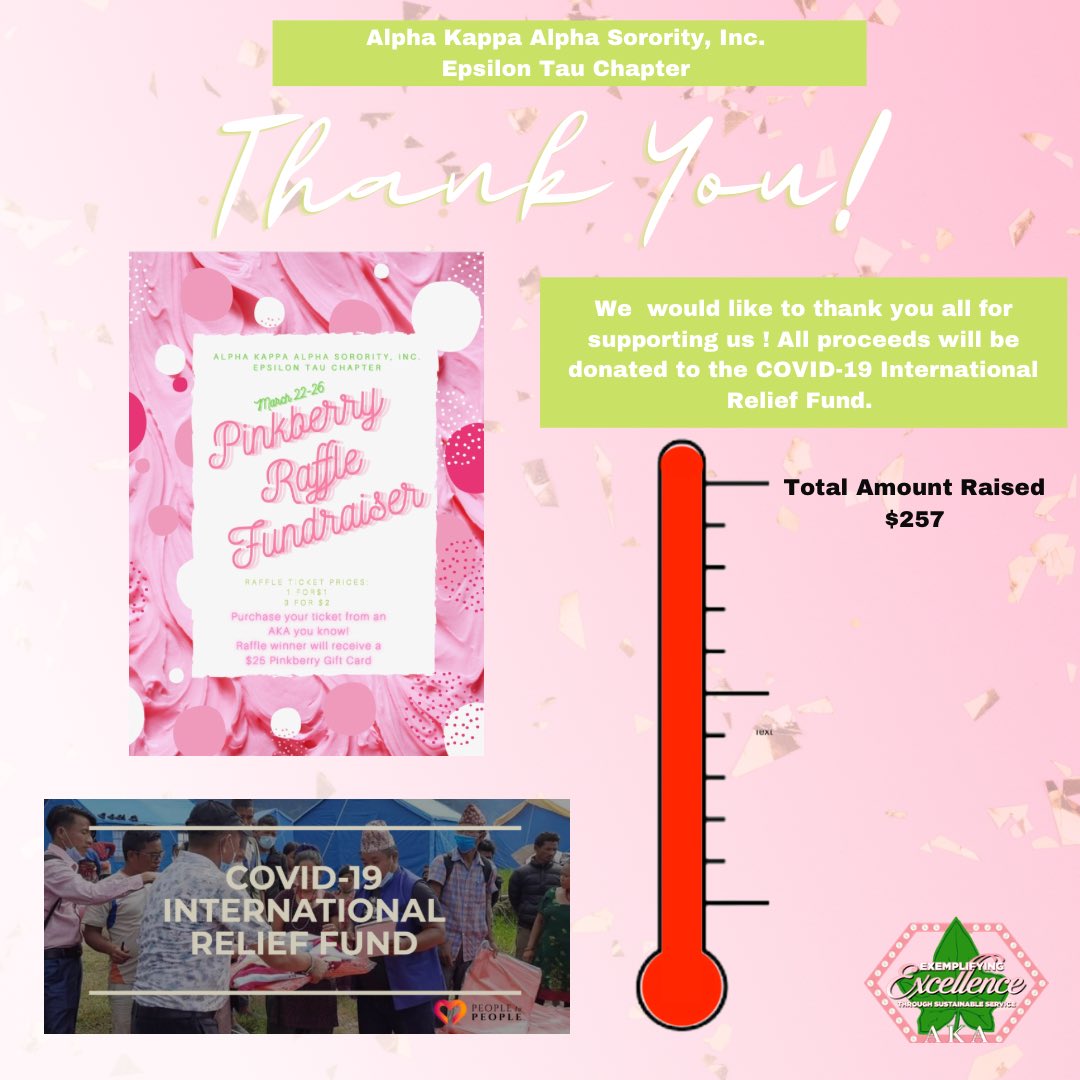 We would like to express our gratitude to those who donated to our Pinkberry Raffle Fundraiser! In honor of Global Impact Day, all proceeds will go the COVID-19 International Relief Fund 💗💚