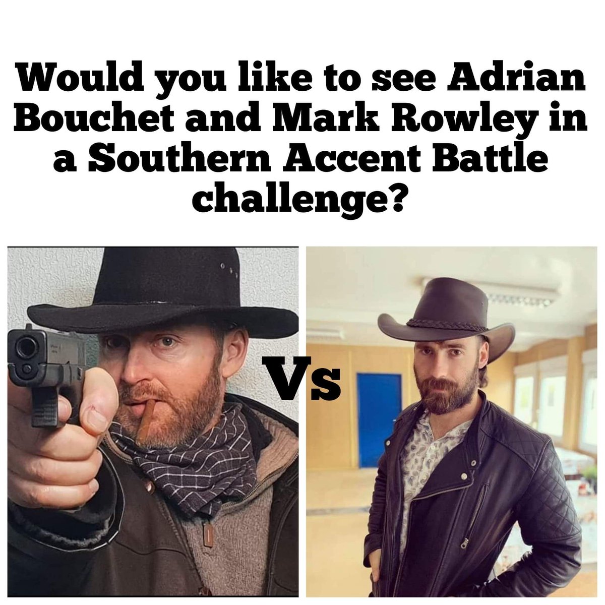 Would this not be AMAZINGLY HILARIOUS!! Come on <a href="/AdrianBouchet/">Adrian Bouchet</a>  and <a href="/MarkRowley90/">Mark Rowley</a> we need some comic relief. #SouthernChallenge 
Retweet!!