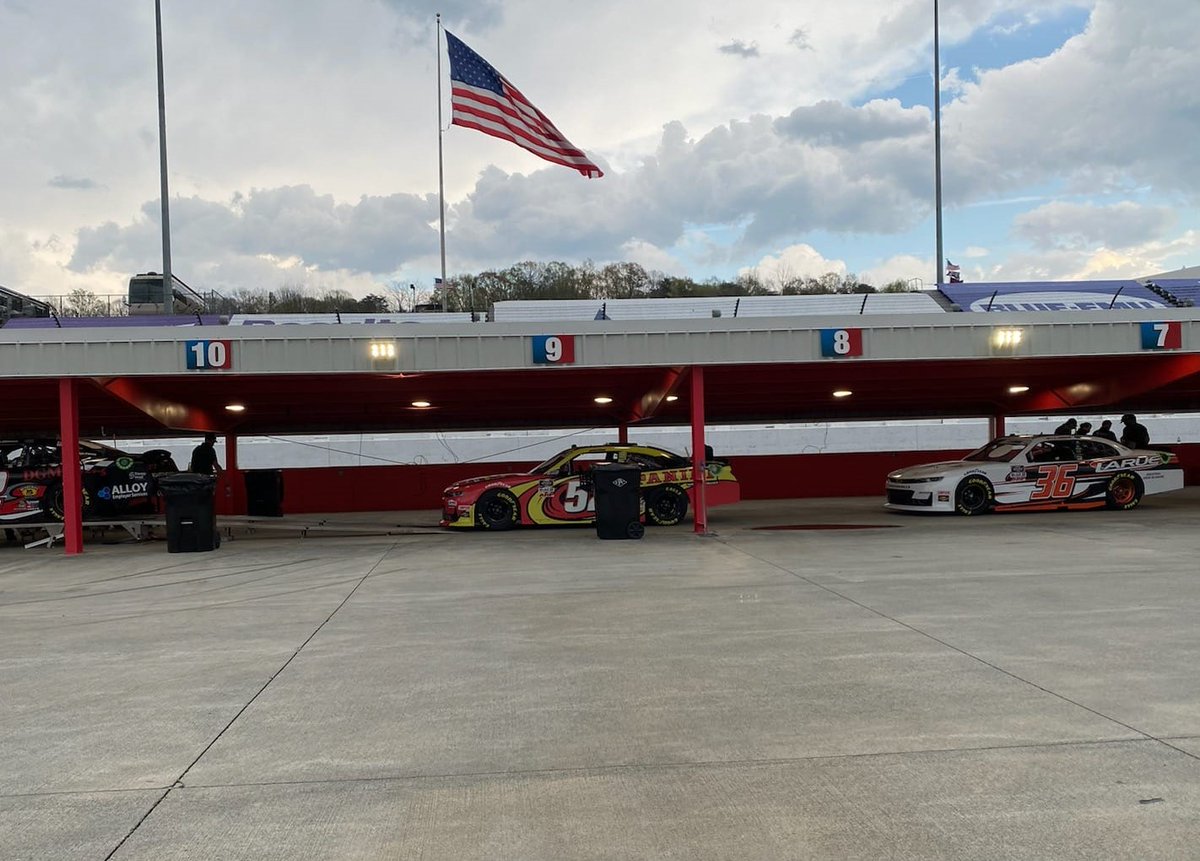 graygaulding's tweet photo. Rolling the #52 @PaniniAmerica Camaro through tech at @MartinsvilleSwy but not sure we'll be taking the green flag at 8pm ET! 🌩☂ #WhoDoYouCollect | #SVSVision | #CookOut250 SMG-PR https://t.co/vf2PD5vpQE