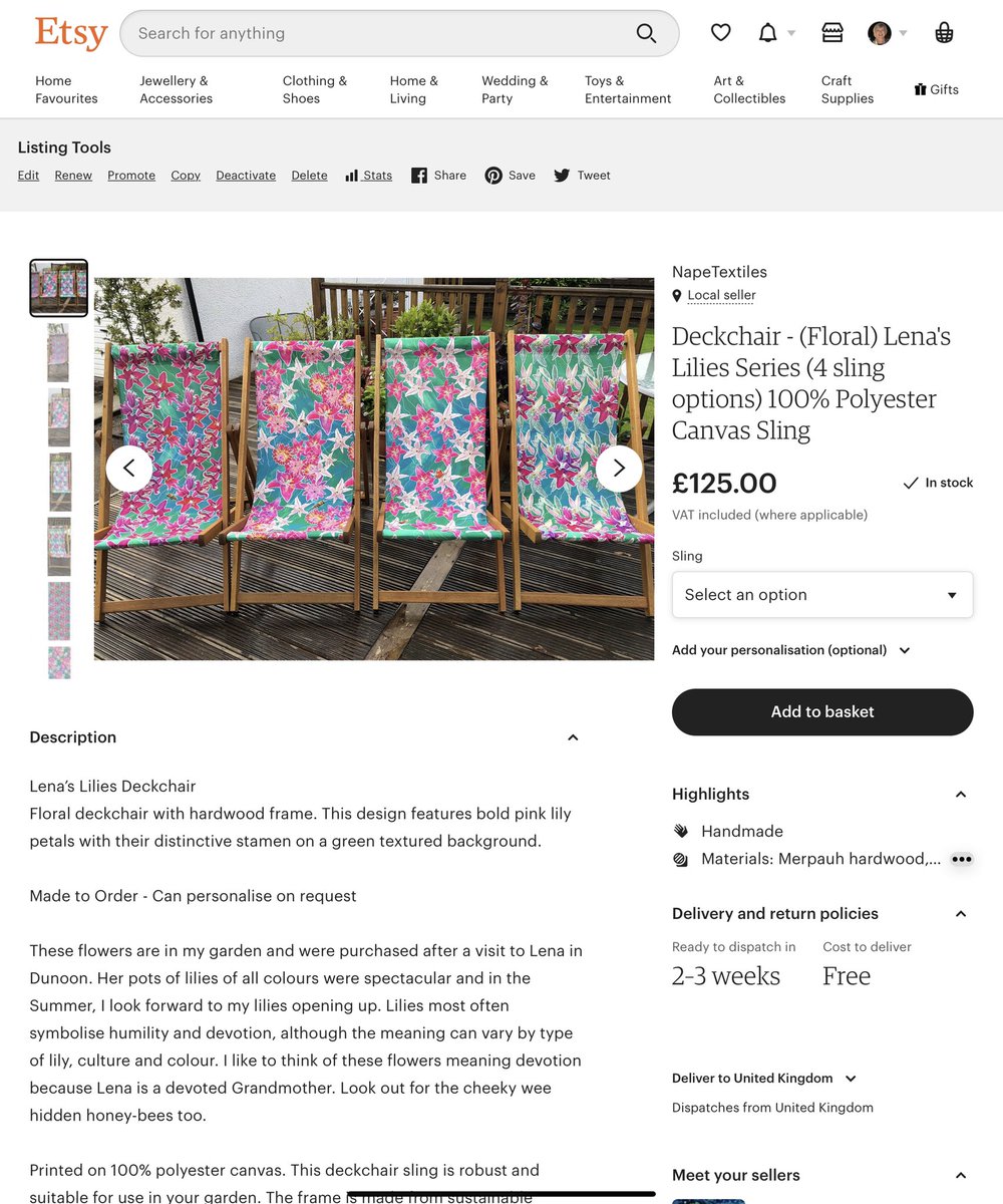 Took the plunge and opened an Etsy shop today. Primarily looking to promote my deckchairs. I can personalise these on request #deckchair #outdoorseating #EtsySeller #etsystore #etsygifts #EtsyUK #floral