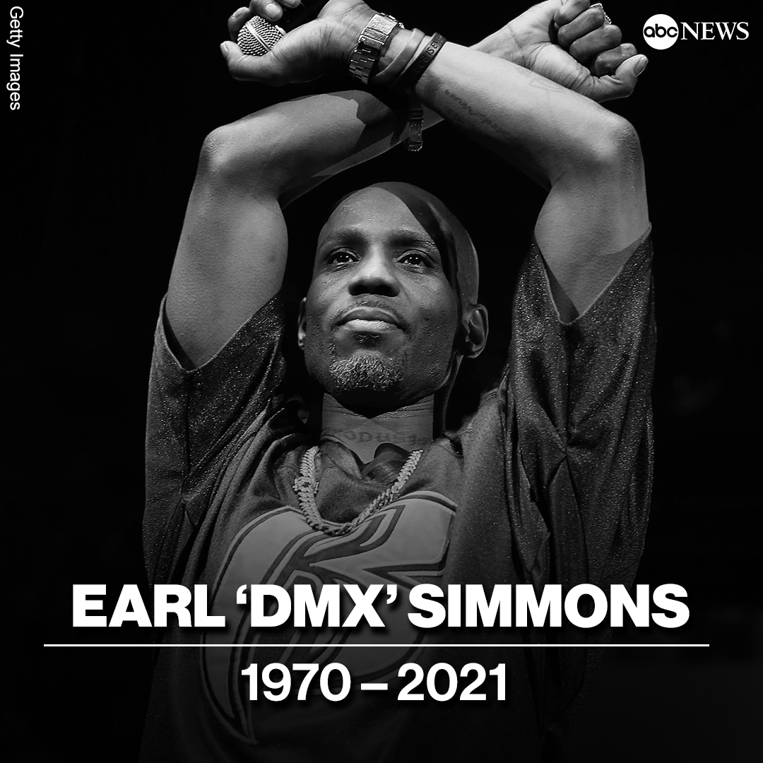 ABCWorldNews's tweet photo. Legendary rapper DMX has died at age 50 after suffering a heart attack. His family, who was by his side when he passed, confirmed the news in a statement. https://t.co/AIAzPCvZL2 https://t.co/pZV48AqUmR