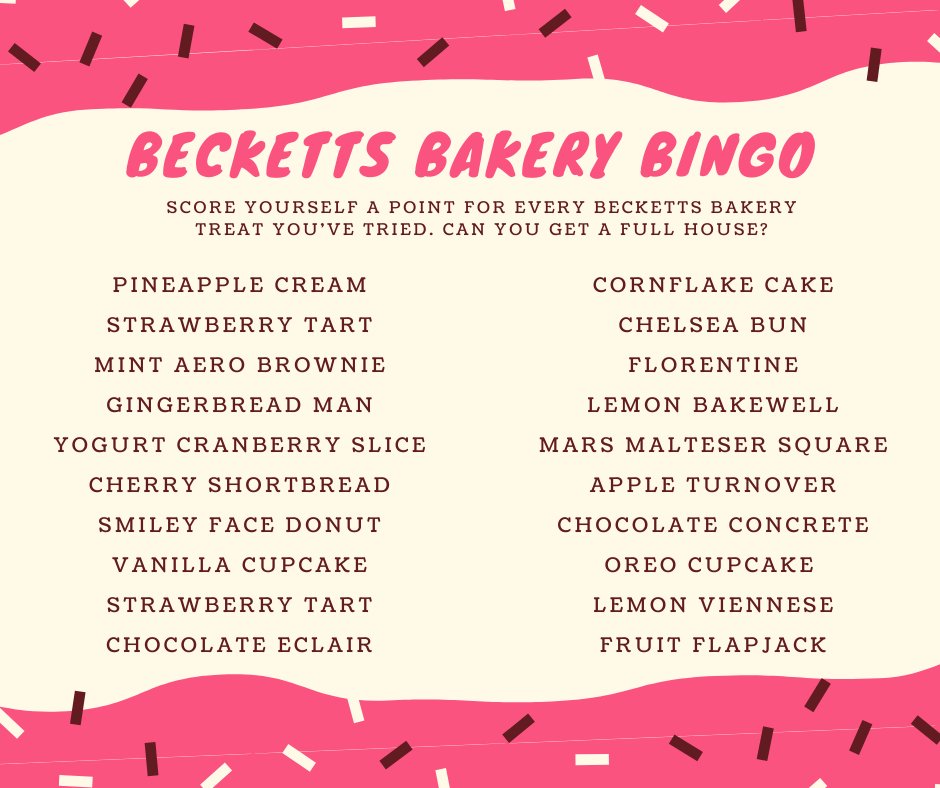 Score a point for every Becketts Bakery treat you've tried. 
Comment your score below! Can anyone get a full house? 🧁🍰🍪